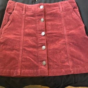 Burgundy Button Up Corduroy Skirt